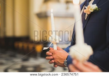 Wedding Couple Bide And Groom Get Married In A Church.