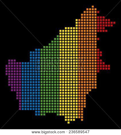 Colorful Vector Abstract Collage Of Borneo Island Map Created Of Rounded Square Elements. Vector Hom