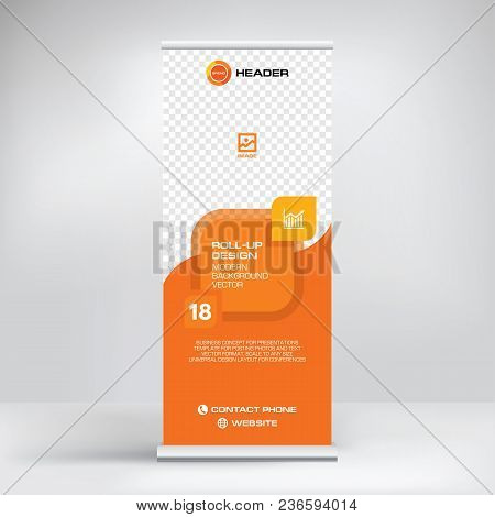 Roll-up Banner Template, Stand Design For Exhibitions, Presentations, Seminars, Modern Business Conc