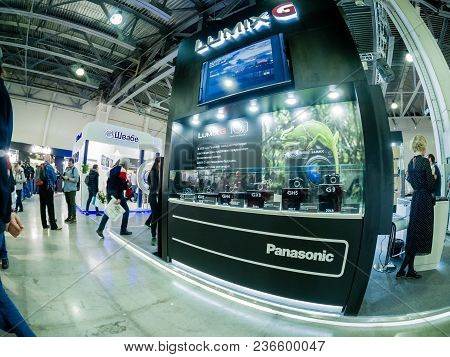 Moscow, Russia - April 13, 2018: Booth Of Panasonic Company At Photoforum 2018 Trade Show And Exhibi