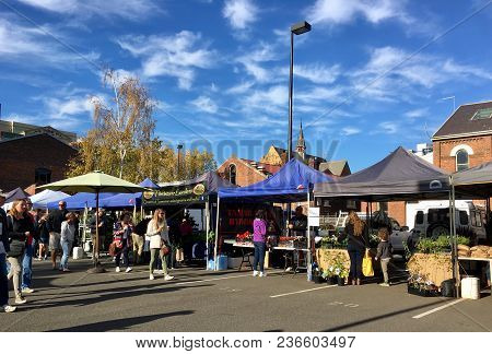 Launceston, Tasmania, Australia: March 31, 2018: Tourists Enjoy Browsing The Fresh Produce At The We