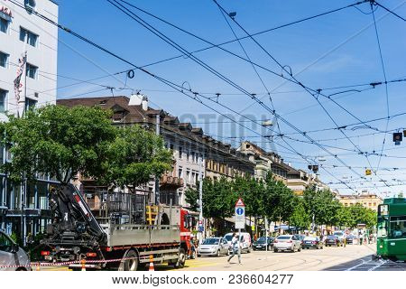 BASEL, SWITZERLAND - June 16, 2017: Tourists on foot Graben Street in Basel,Switzerland