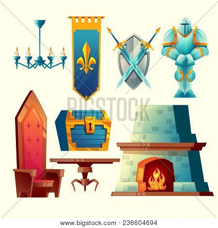 Vector Set Of Fantasy Items, Fairy Tale Game Design Objects For Interior Isolated On White Backgroun