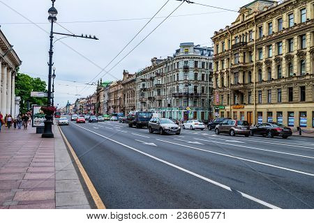 Saint Petersburg - June 14, 2015: View Of Nevsky Prospect In St.petersburg. It Is The Main Street In