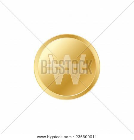 Golden Korean Won Coin. Realistic Lifelike Gold Won Coin.