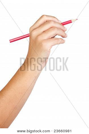 Caucasienne main avec un crayon rouge