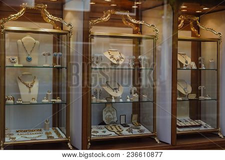 Jewelery Shop-window In Milan. Vintage Jewelery Shop In Italy
