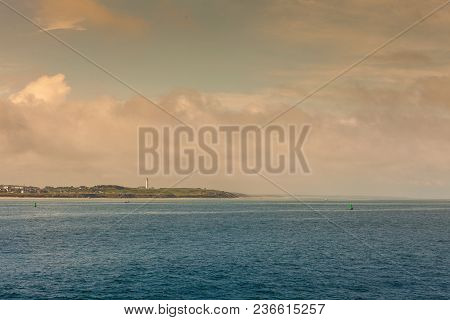 Beautiful Seascape Sea Horizon And Coastline With Lighthouse Hirtshals, Denmark, Europe.