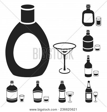 Types Of Alcohol Black Icons In Set Collection For Design. Alcohol In Bottles Vector Symbol Stock  I