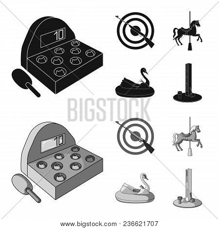 A Game With A Bat, A Target With A Gun, A Horse On A Carousel, A Swan Attraction. Amusement Park Set