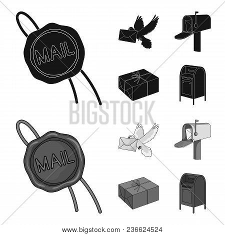 Wax Seal, Postal Pigeon With Envelope, Mail Box And Parcel.mail And Postman Set Collection Icons In 