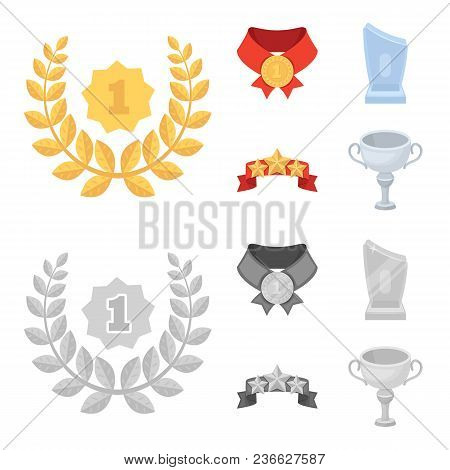 Winner For The First Place In The Competition, A Crystal Prize, A Ribbon With The Stars, A Medal On 