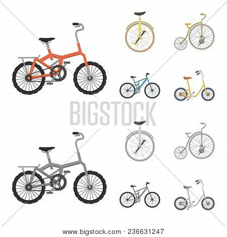 Retro, Unicycle And Other Kinds.different Bicycles Set Collection Icons In Cartoon, Monochrome Style