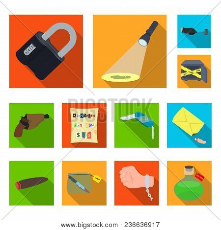 Detective Agency Flat Icons In Set Collection For Design. Crime And Investigation Vector Symbol Stoc