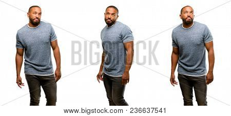 African american man with beard making funny face fooling