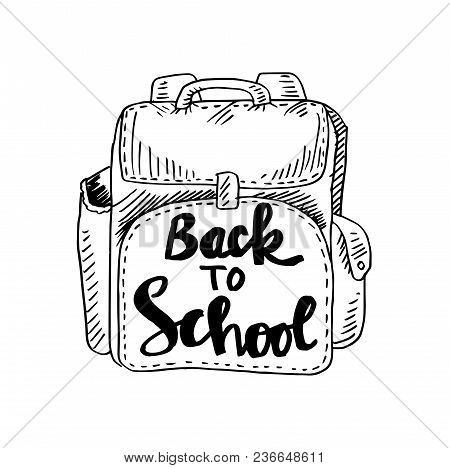 Back To School Lettering On  Backpack. Hand Drawing Illustration