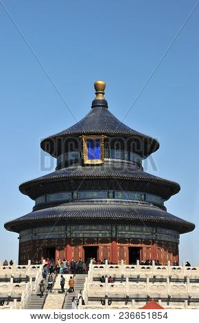The Temple Of Heaven In Bejing In China With A Blue Sky