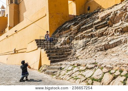 Amer Fort. The Fortified Residence Of Raja Man Singha.in Northern Suburb Of Jaipur, On The Crest Of 