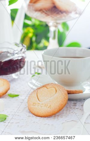 Homemade Shortbread Cookie With The Inscription In Russian 