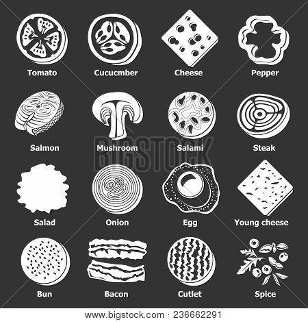 Slice Food Icons Set Vector White Isolated On Grey Background