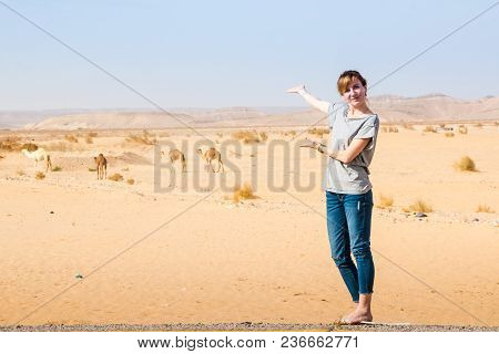 Girl Have Fun In Desert In A Summer Day