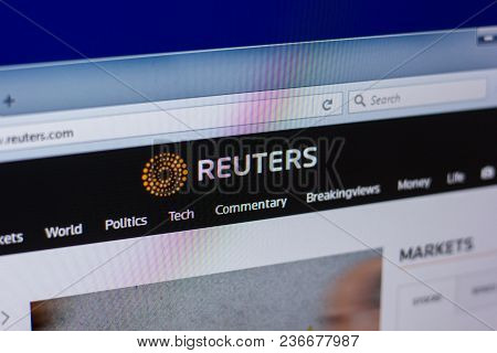 Ryazan, Russia - April 16, 2018 - Homepage Of Reuters Website On The Pc Display, Url - Reuters.com