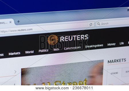 Ryazan, Russia - April 16, 2018 - Homepage Of Reuters Website On The Pc Display, Url - Reuters.com