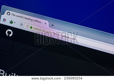Ryazan, Russia - April 16, 2018 - Homepage Of Github Website On The Display Of Pc, Url - Github.com
