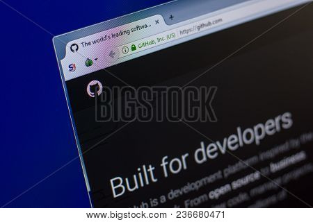 Ryazan, Russia - April 16, 2018 - Homepage Of Github Website On The Display Of Pc, Url - Github.com