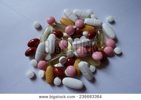 Big Heap Of Various Multicolored Dietary Supplements