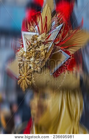 An Unidentified Mask Attends At The Carnival Of Venice. Motion Blur Filter Applied.