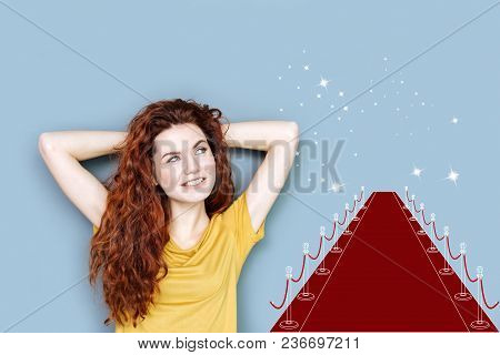 Future Celebrity. Cheerful Optimistic Amateur Actress Feeling Happy While Dreaming About Becoming A 