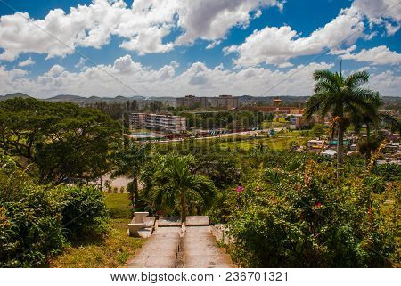 Santa Clara, Cuba: The View From The Hill Of The City. Steps Going Down. Monument Of The Lomo Del Ca