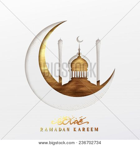Ramadan Vector Background. Effect Of The Cut Paper With The Embossed Arabic Calligraphic Text Of Ram