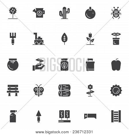 Gardening Equipment Vector Icons Set, Modern Solid Symbol Collection, Filled Style Pictogram Pack. S