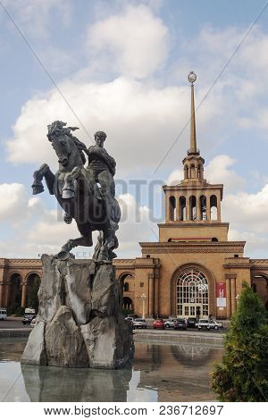 Yerevan, Armenia - October 05, 2017: Equestrian Monument To Armenian Hero David Sasuntsi In Front Th