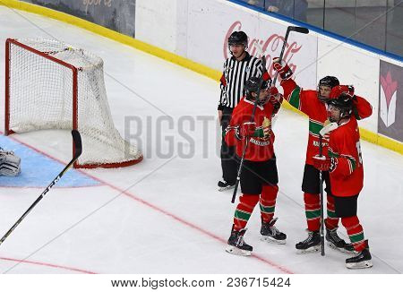 Kyiv, Ukraine - April 17, 2018: Players Of Hungary National Team Reacts After Scored A Goal During T