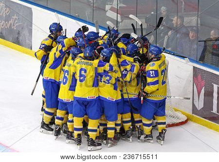 Kyiv, Ukraine - April 17, 2018: Players Of Ukraine National Team Celebrate The Victory After The Iih