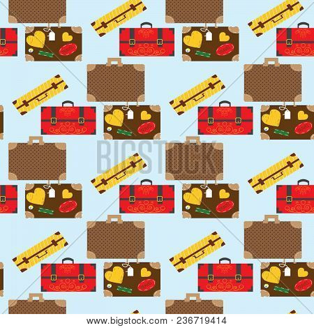 Seamless Pattern With Car With Luggage. Vector Illustration.
