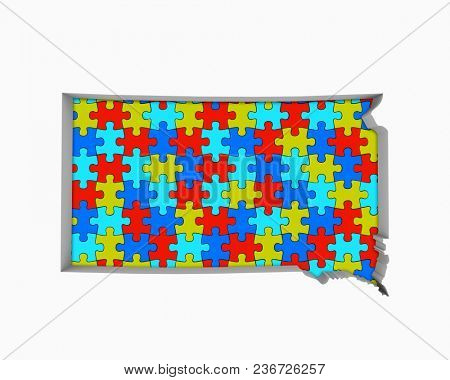 South Dakota SD Puzzle Pieces Map Working Together 3d Illustration