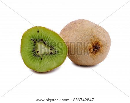 Fresh Sliced Kiwi On A White Background. Natural Fruits . Kiwi Flatlay