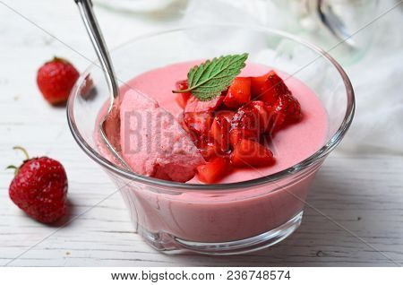 Strawberry Mousse, Delicious Berry Dessert, Tasty Sweet Food