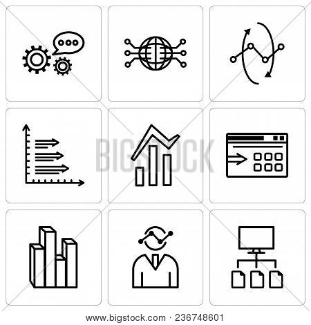 Set Of 9 Simple Editable Icons Such As Data Flow, Human Graphics, Stream Graphic, Data Export With A