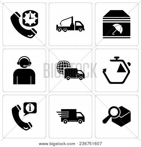 Set Of 9 Simple Editable Icons Such As Search Delivery Service Tool, Logistics Delivery Truck In Mov