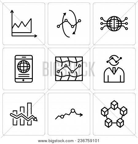 Set Of 9 Simple Editable Icons Such As Data Interconnected, Missing Data On Analytics, Data Analytic