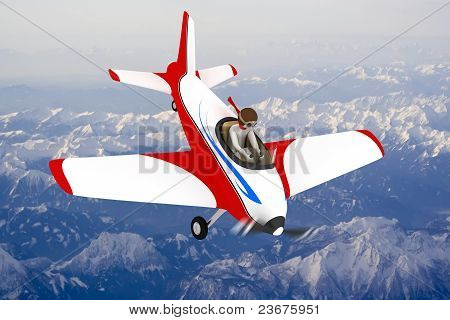 Hombre 3D bajando con plano