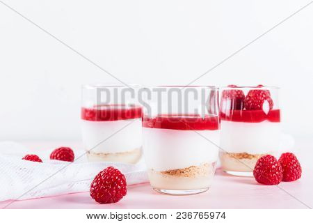 Raspberry Dessert From Whipped White Chocolate Mousse And Raspbe