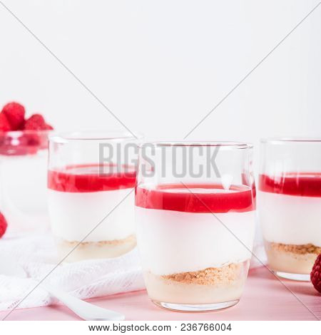 Raspberry Dessert From Whipped White Chocolate Mousse And Raspbe