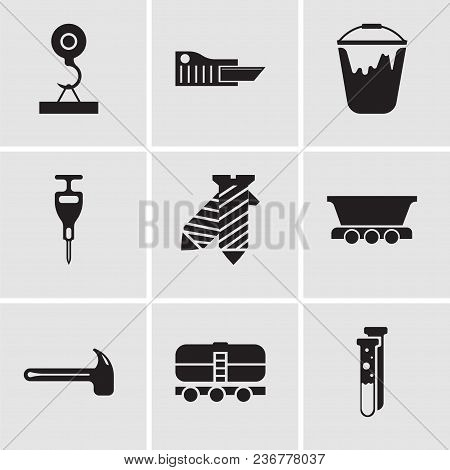 Set Of 9 Simple Editable Icons Such As Capsule, Train, Hammer, Freight Wagon, Tie, Puncher, Colour B