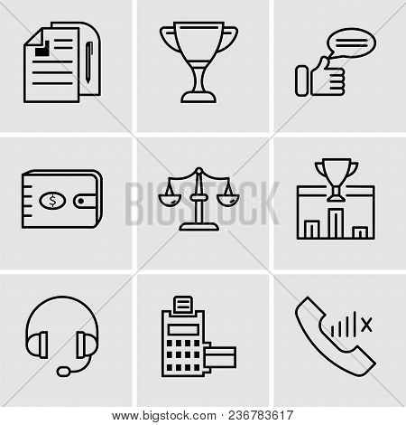 Set Of 9 Simple Editable Icons Such As Slow Network, Pos Terminal, Headphone, 1st Place, Scales, Pur